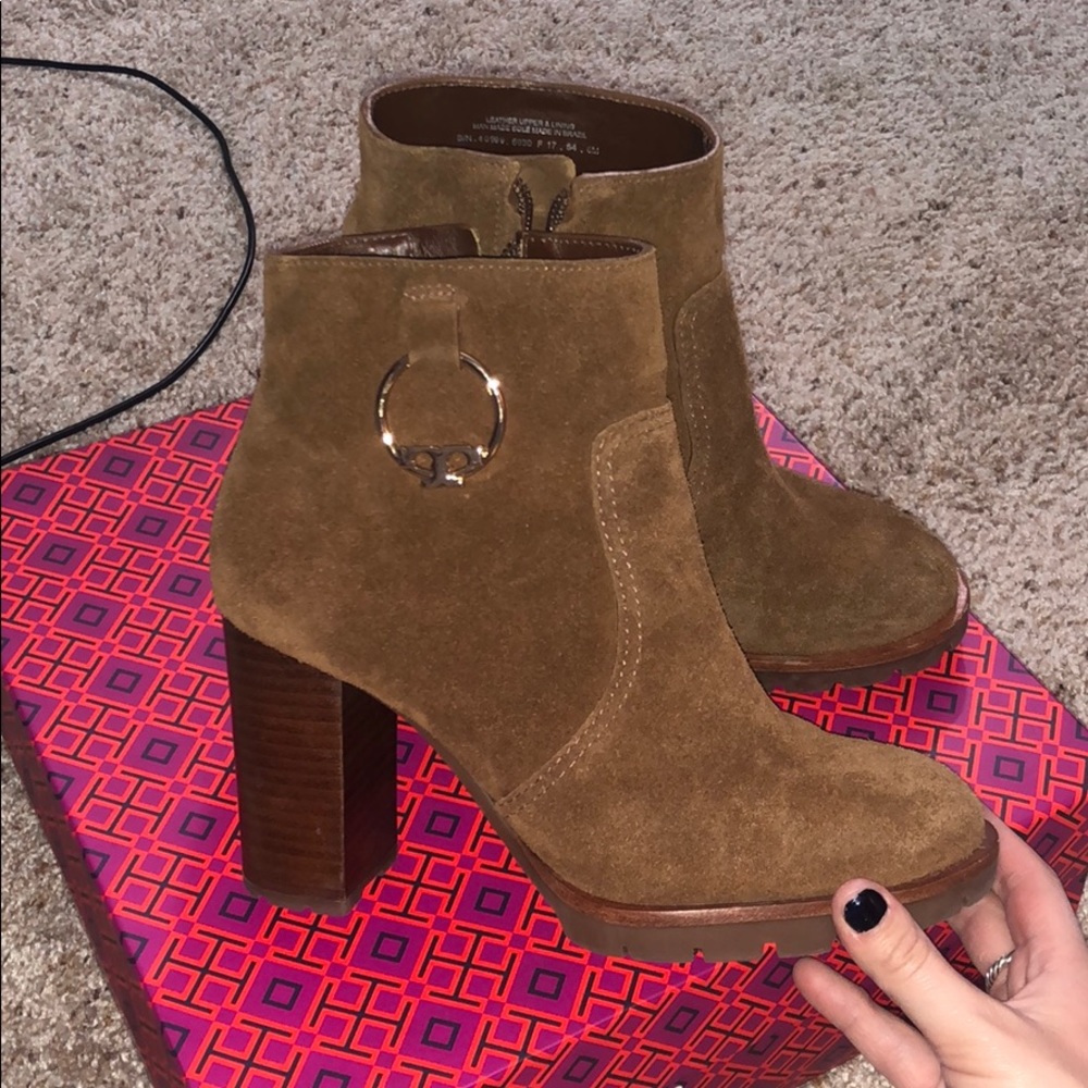 Brown suede Tory Burch booties